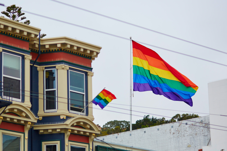 Gay Pride Movement flag on a street of San Francisco